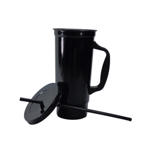 Vaso cervecero con popote y tapa con asa PP color negro de 960 ml