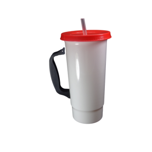 Tarro cervecero con popote y tapa con asa PP color blanco de 960 ml y 600 ml